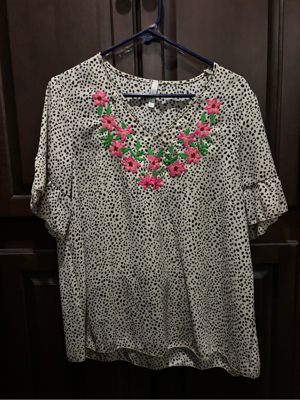 Blouse with Pink Floral Embroidery